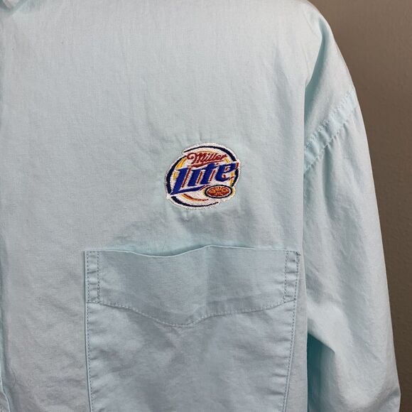 Miller Lite Beer Light Blue Long Sleeve Shirt Men’s Button Up Front Sz XL - Picture 2 of 5